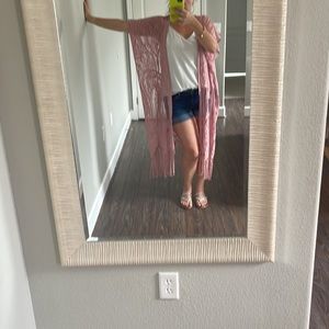 Mauve, lace, fringe kimono or cover-up